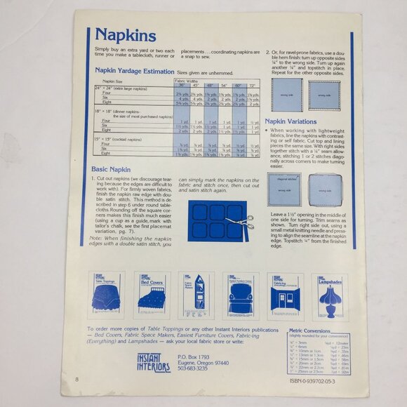 Vintage 1980 Instant Interiors Table Toppings Pattern Book Runners Cloth Napkins - Picture 5 of 5